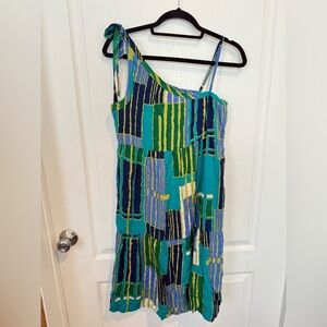 Tulle One Shoulder Dress in Green and Blue